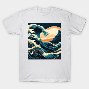 Vintage Ukiyo-e: Tranquil Waves in Traditional Style T-Shirt